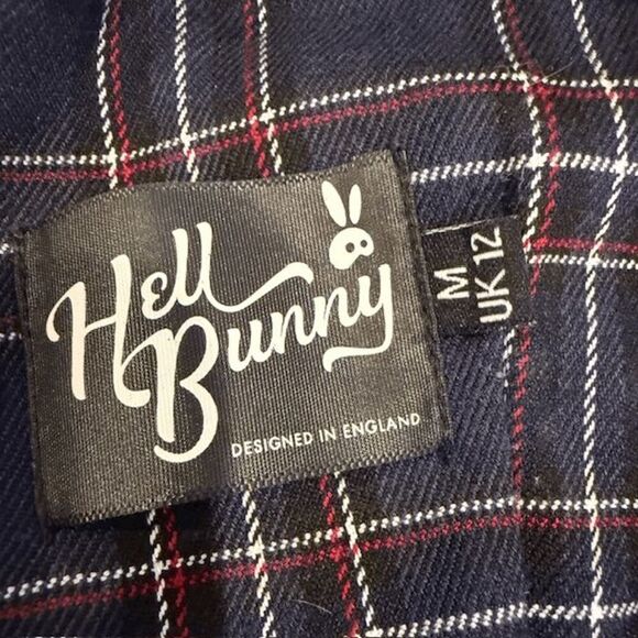 Hell Bunny Peeble 50's Dress Tartan Blue Circle Skirt 3/4 sleeve Size Medium - Picture 6 of 14